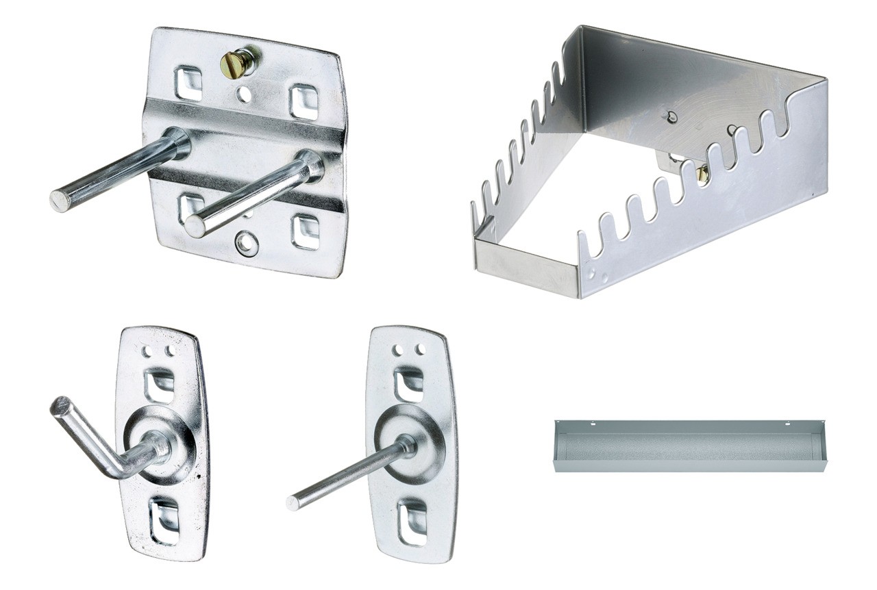 BR 1504 0511 LH Banco de trabajo con ruedas con panel trasero + juego de ganchos