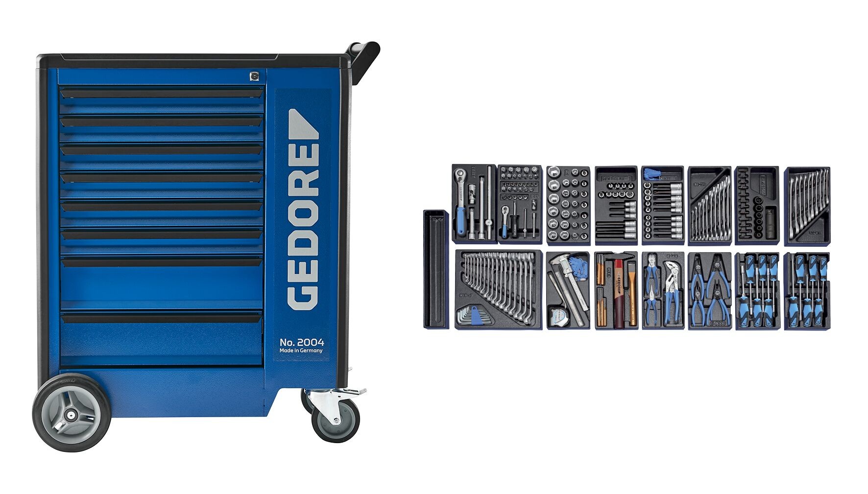 1500 ES-02-2004 Carro de herramientas con un surtido de 207 piezas de herramientas