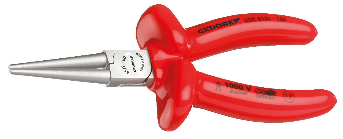 VDE 8122-160 Alicate de punta redonda VDE con aislamiento por inmersión 160 mm