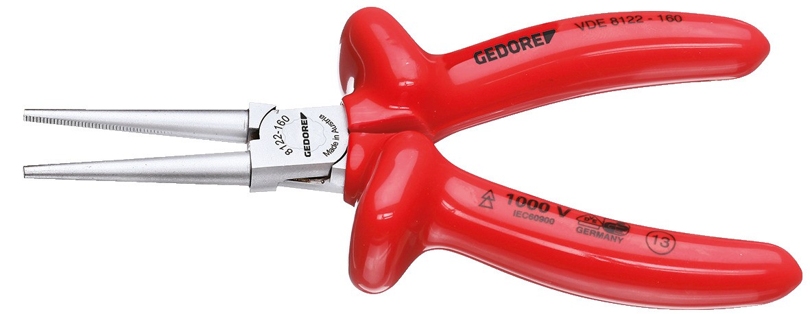 VDE 8122-160 Alicate de punta redonda VDE con aislamiento por inmersión 160 mm