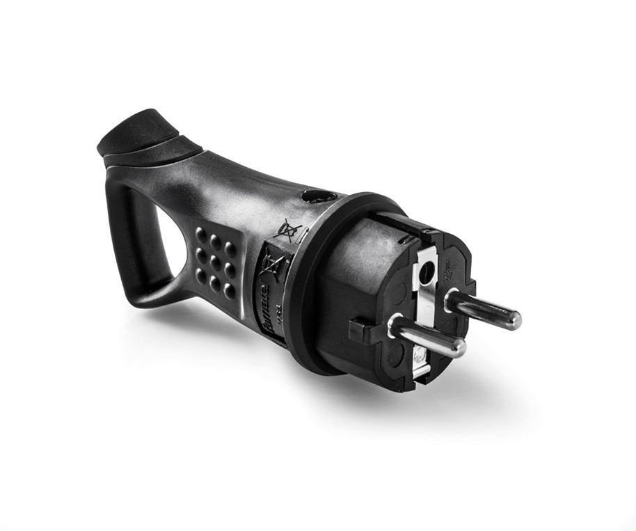 1164 | Clavija de goma con tirador 16A y doble sistema de toma de tierra IP44