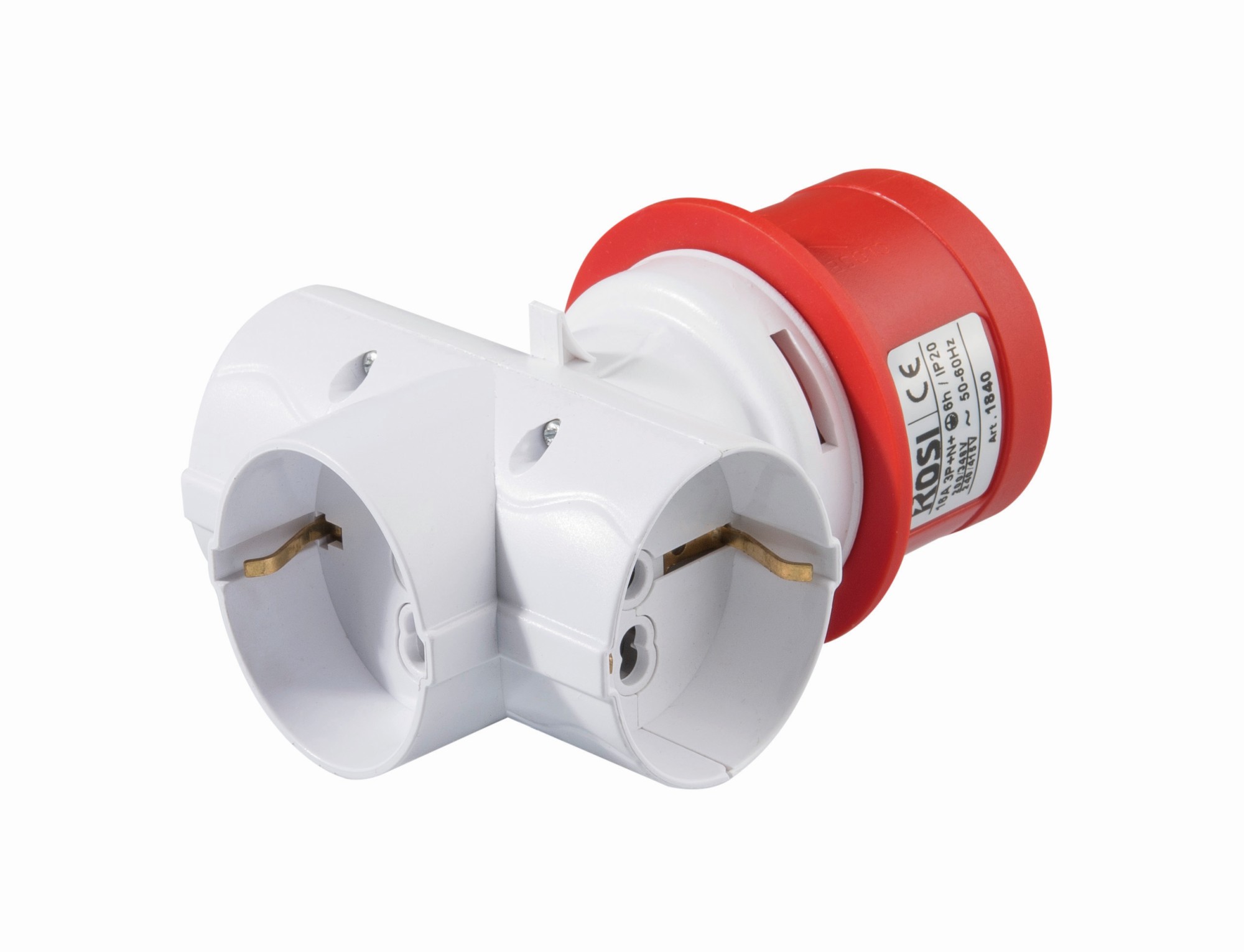 13918 | Adaptador clavija industrial 3P+N+T 16A / 3 tomas 2P+T 10/16A Bipasso IP20