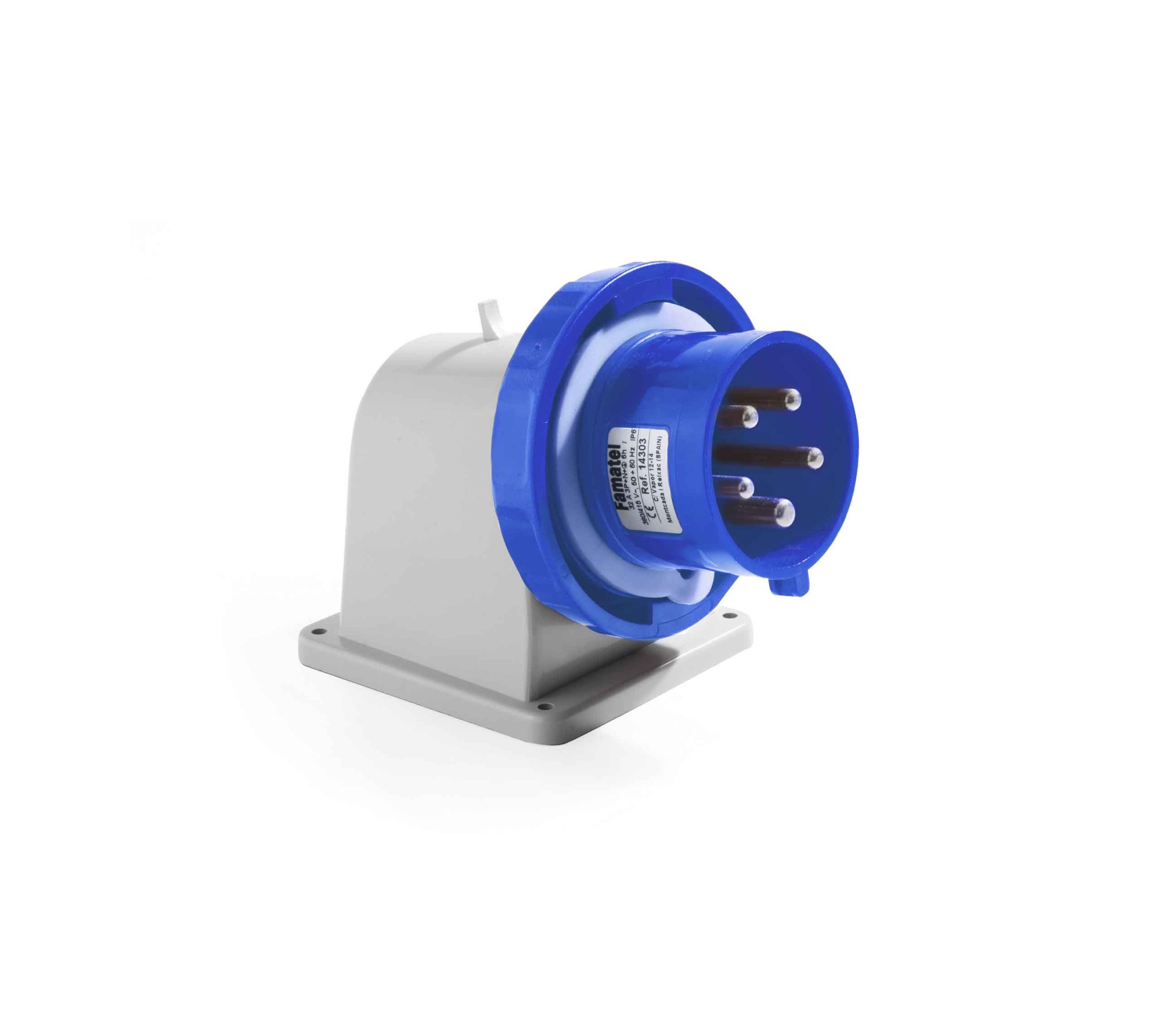 14253 | Clavija superficie acodada 90º 2P+T 32A IP67