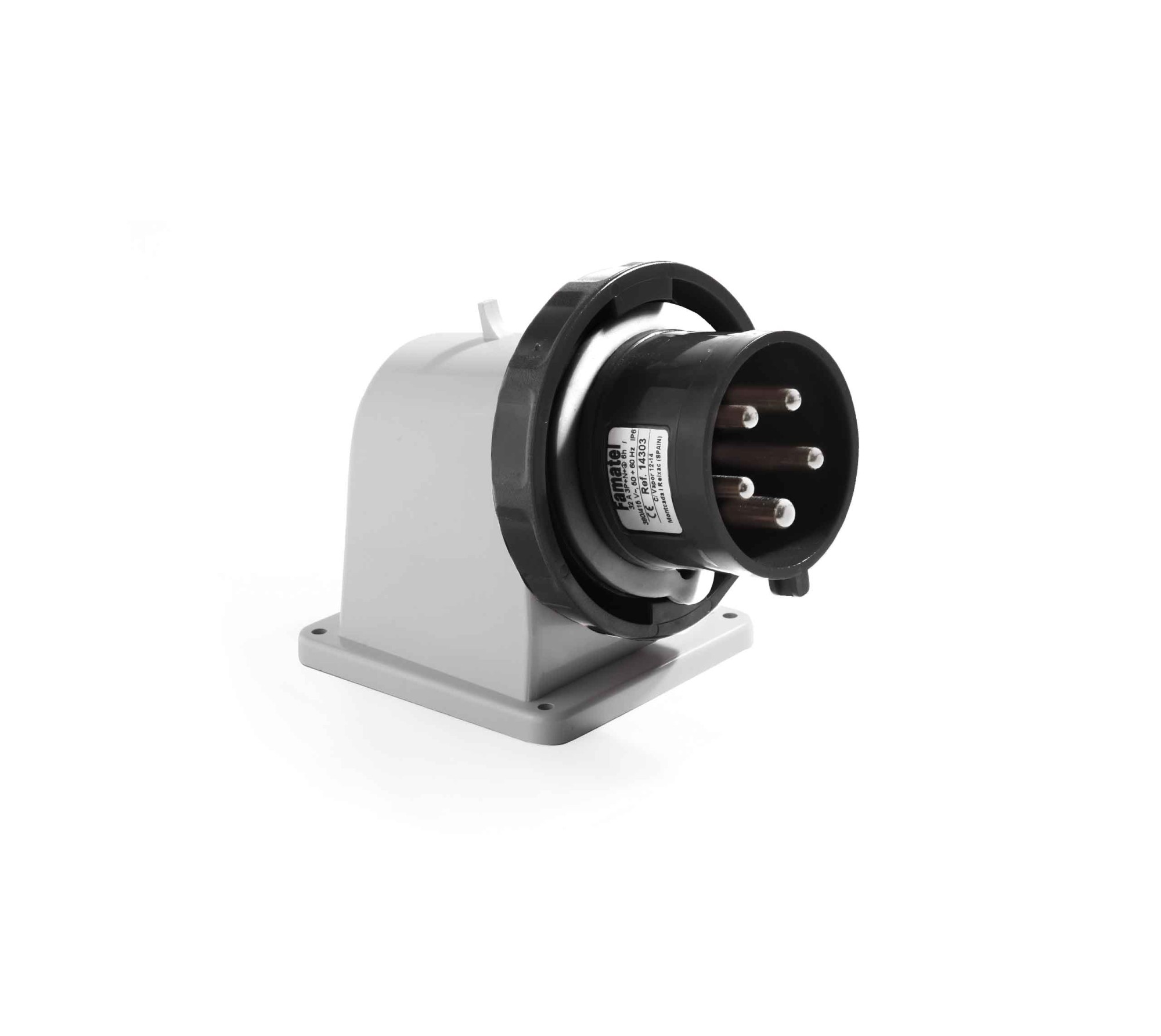 14457 | Clavija superficie acodada 90º 2P+T 32A IP67