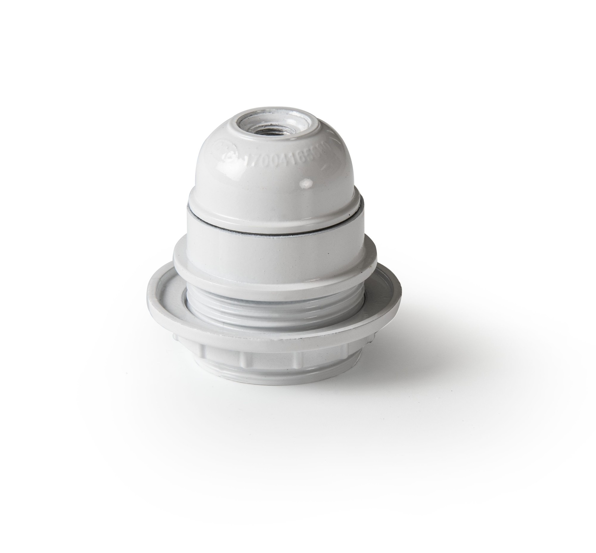 166-B | Portalámparas de baquelita roscado con tope y arandela E-27