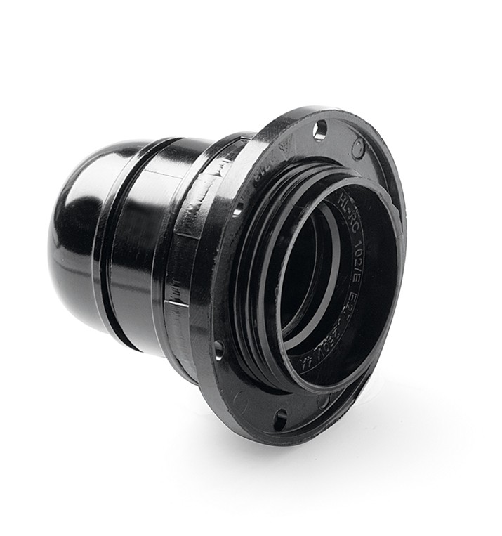 166 | Portalámparas de baquelita roscado con tope y arandela E-27