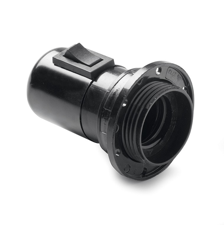 167 | Portalámparas de baquelita roscado con tope, arandela e interruptor E-27