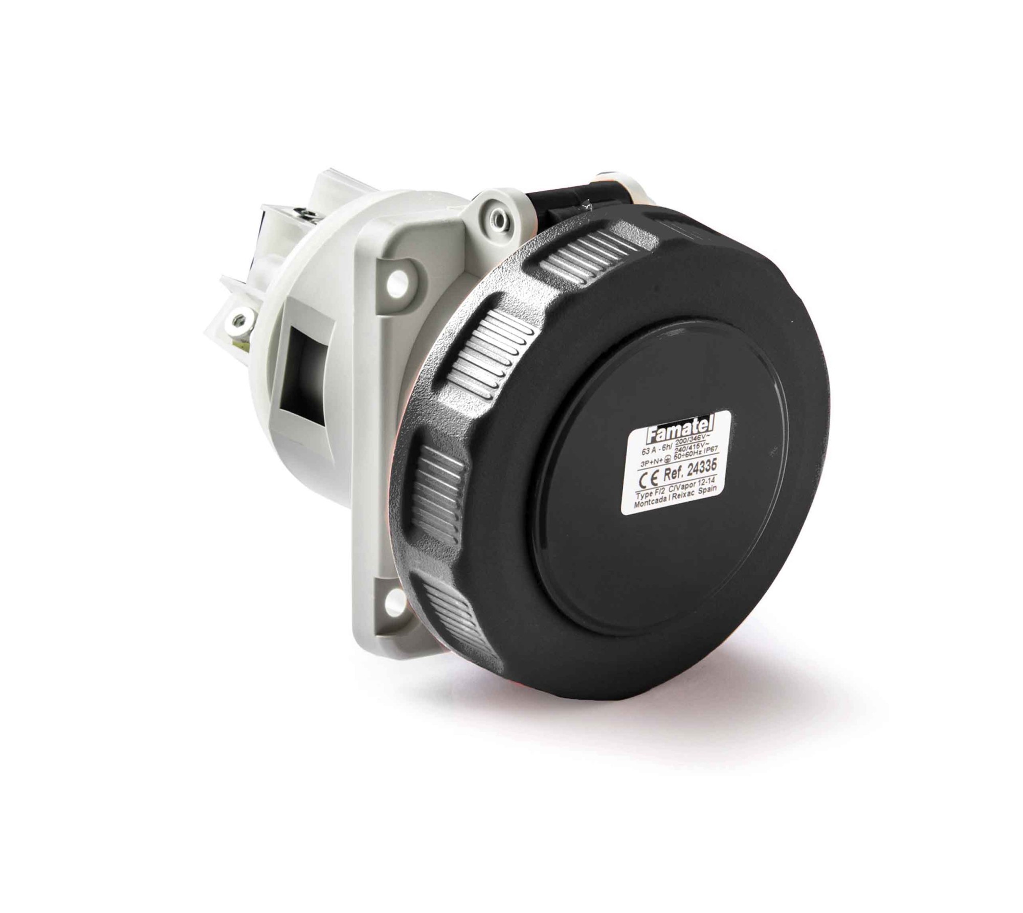 24442 | Base empotrar salida inclinada 10º 2P+T 63A IP67