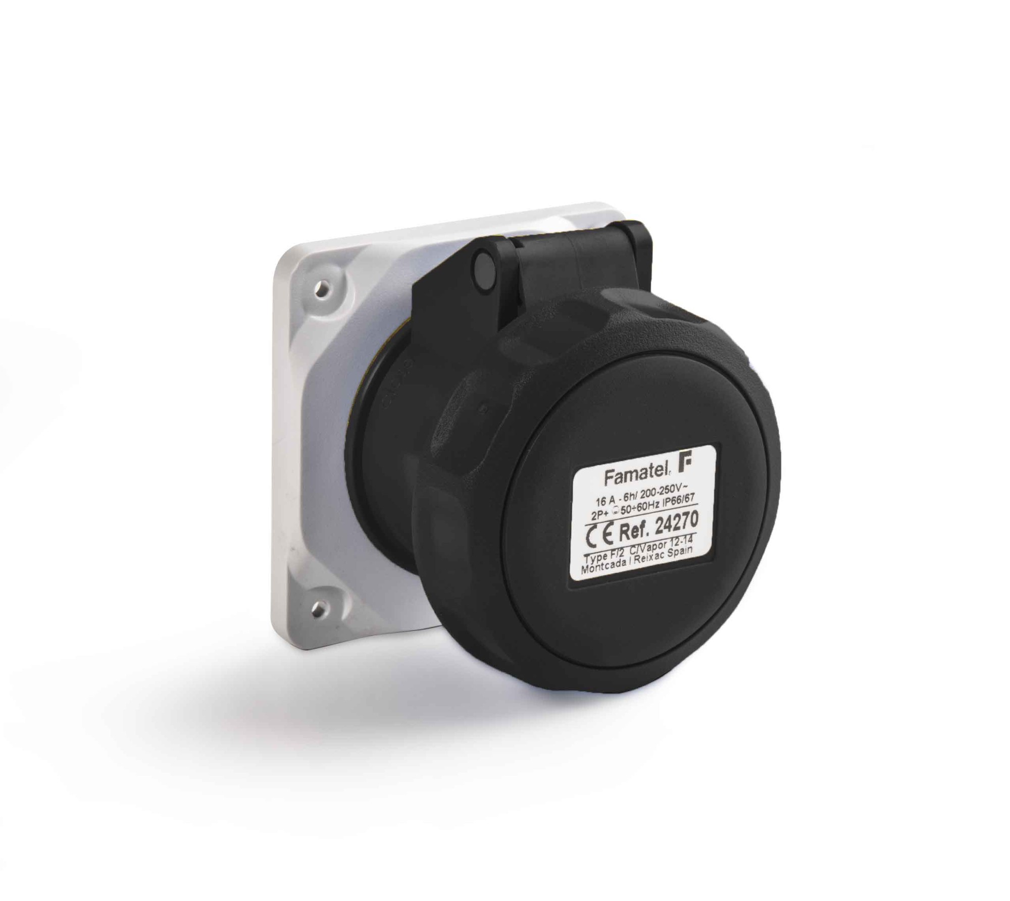 24474 | Base empotrar salida recta 2P+T 16A IP66/67