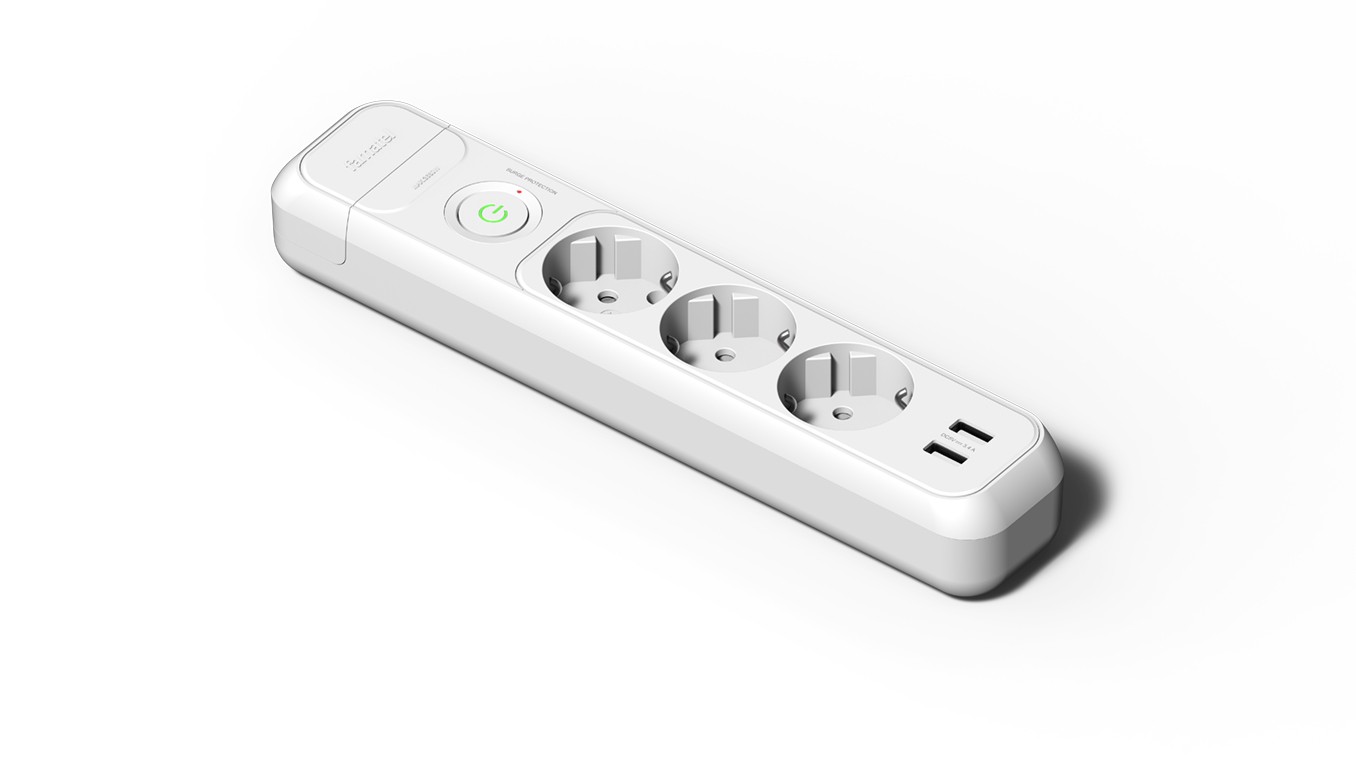 2533 | Base 3 tomas 16A con toma de tierra, interruptor y 2 puertos USB