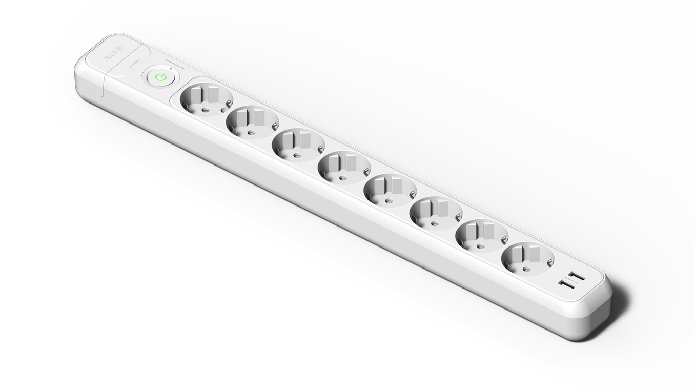 2539 | Base 8 tomas 16A con toma de tierra, interruptor y 2 puertos USB