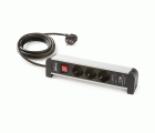 2630 | Base aluminio 3 tomas 16A con toma de tierra, interruptor, 2 puertos USB y 1.5m cable