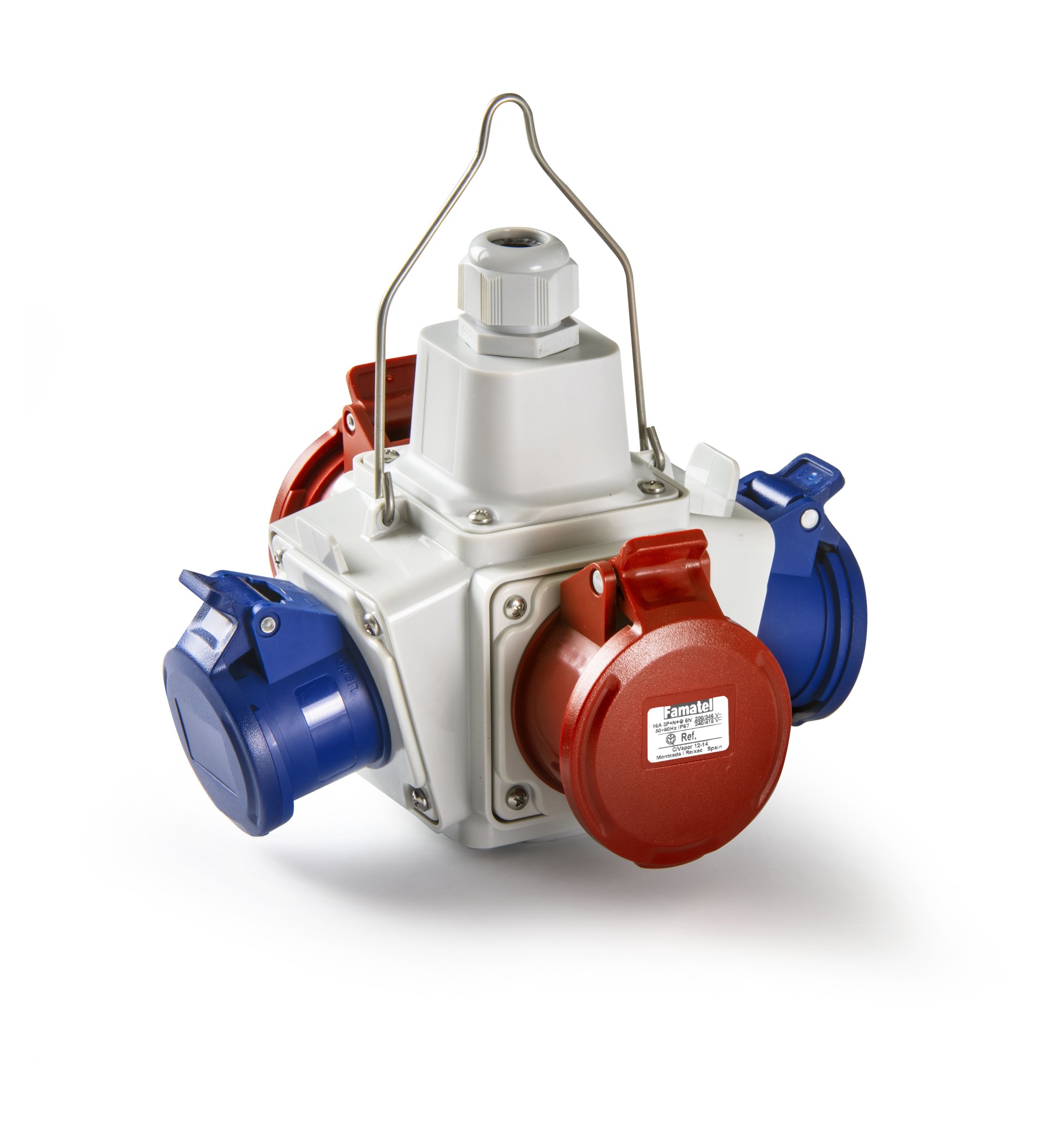 27008 | Caja suspensión COMBO con 2 tomas industriales 3P 16A + 2 tomas industriales 5P 16A IP54