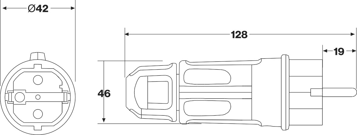 1165 | Clavija móvil tipo schuko alta resistencia IP54