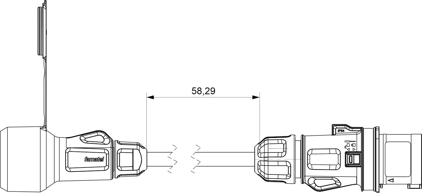 13000 | Adaptador clavija industrial 2P+T / toma schuko con prolongador IP54