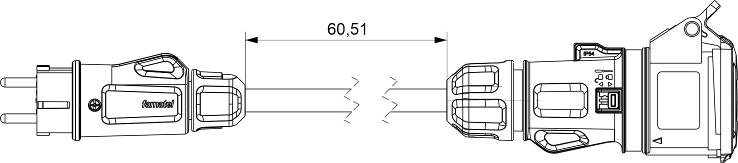 13011 | Adaptador clavija schuko 16A / toma industrial 2P+T 16A con prolongador IP54