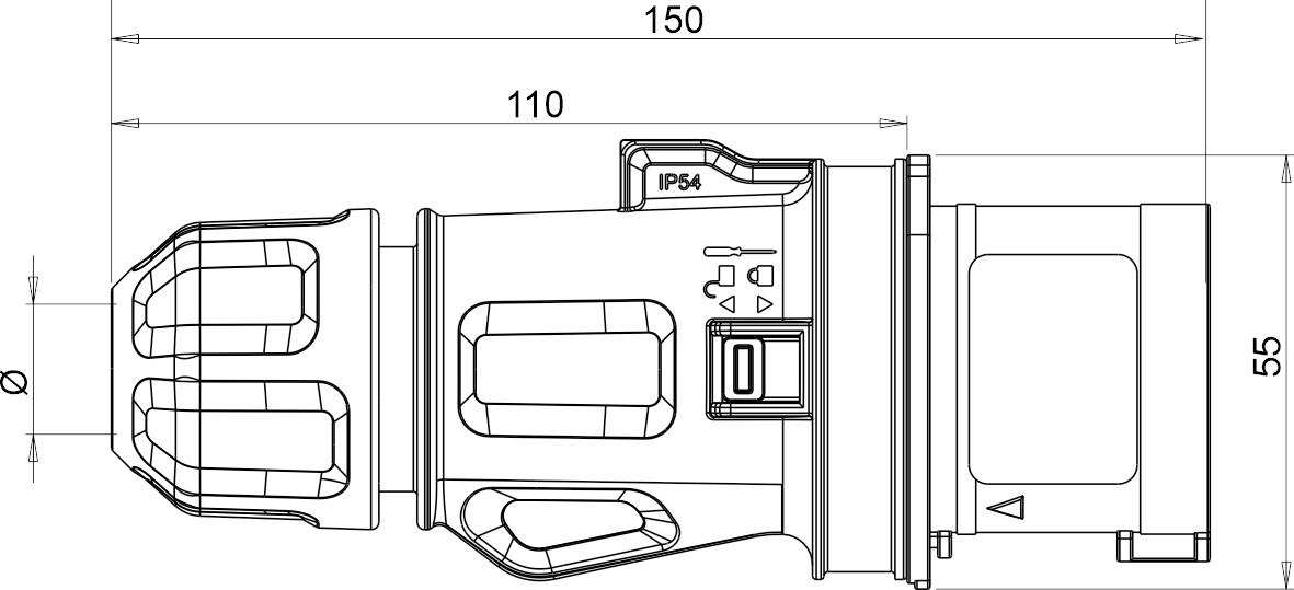 13410 | Clavija móvil 2P+T 16A IP44/54