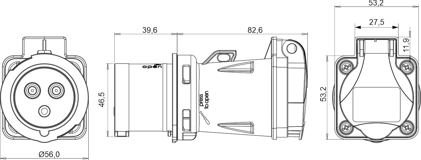 13910 | Adaptador clavija industrial 2P+T 16A / toma schuko 16A IP54