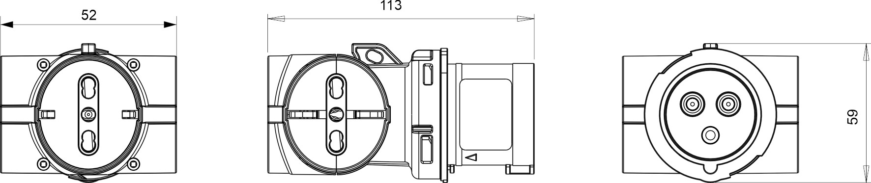 13913 | Adaptador clavija industrial 2P+T 16A / 3 tomas Bipasso 10/16A IP20