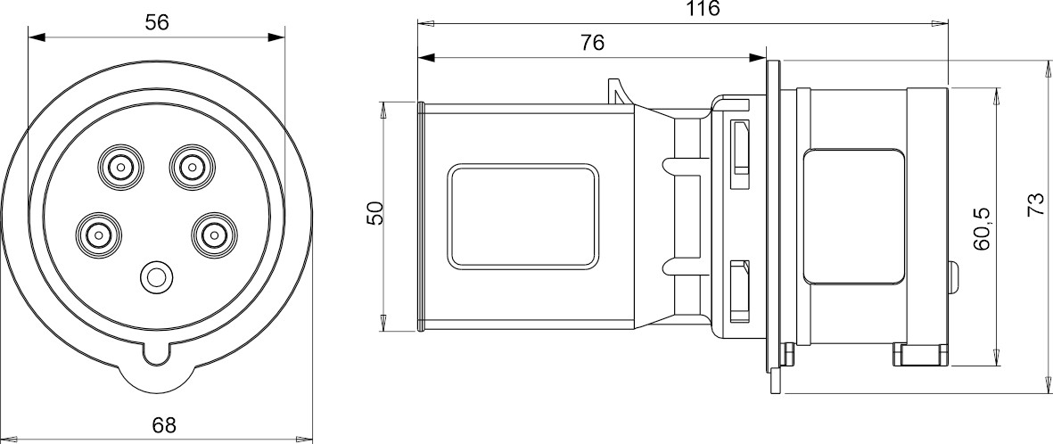 13917 | Adaptador clavija industrial 3P+N+T 16A / toma schuko Bip.10/16A IP20