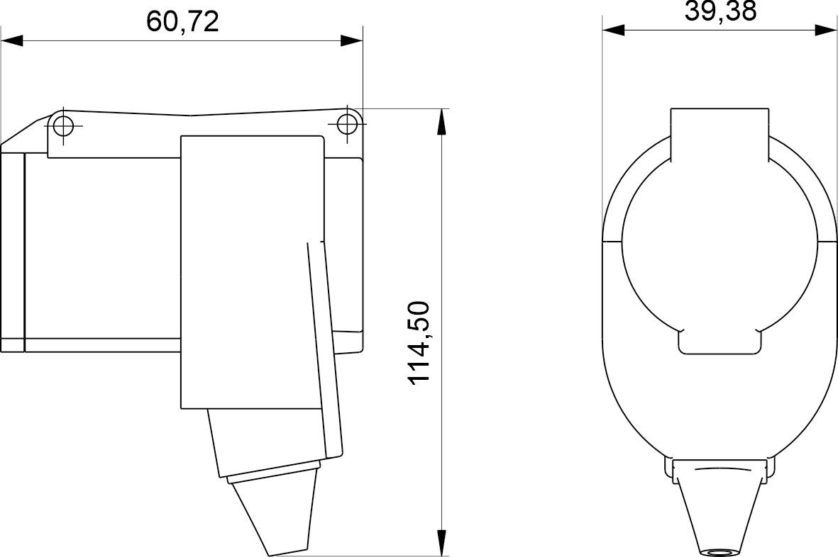 13919 | Base industrial móvil a 90º con toma schuko para caravana IP44