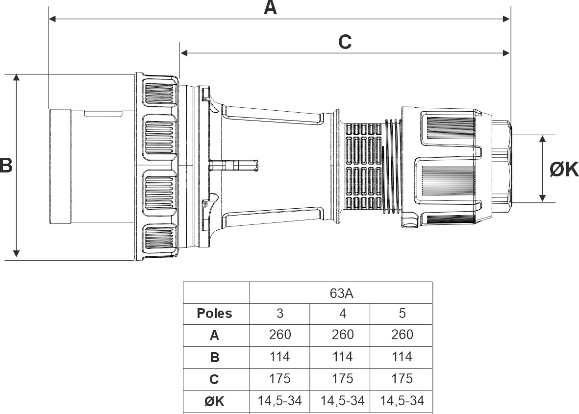 14311 | Clavija móvil 2P+T 63A IP66/67