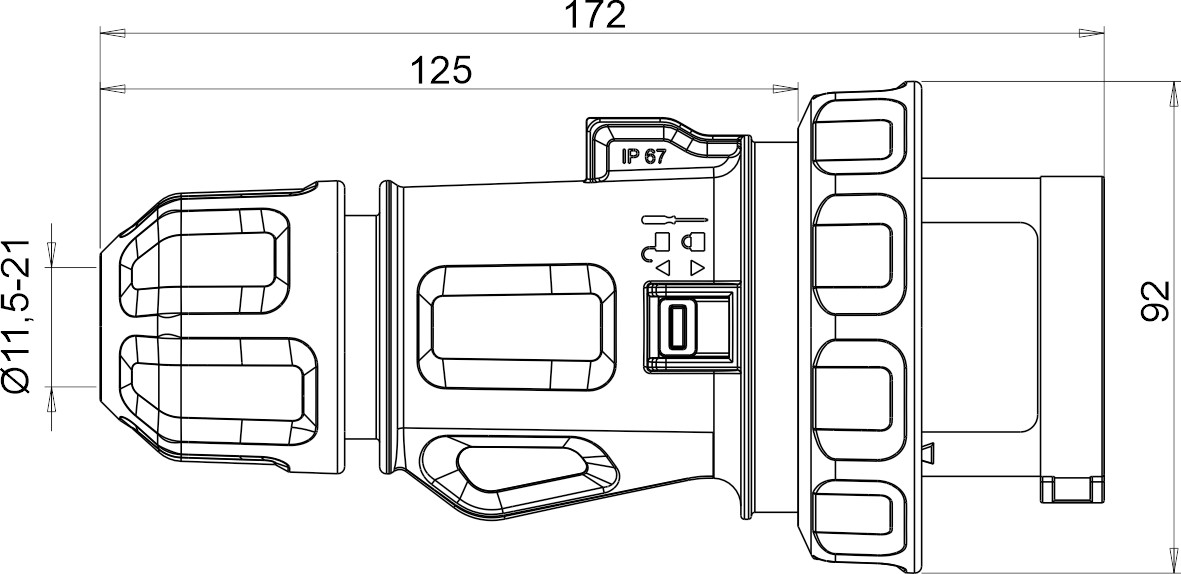 14308 | Clavija movil 3h 32A IP66-67