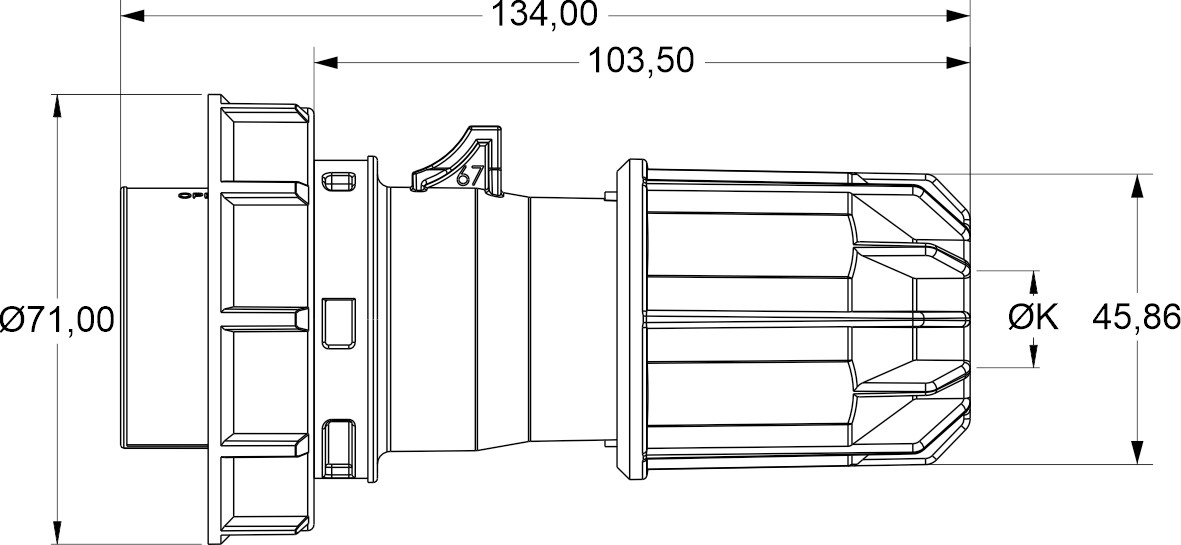 14600 | Clavija móvil 2P 16A 20-25V / 40-50V (DC) IP67