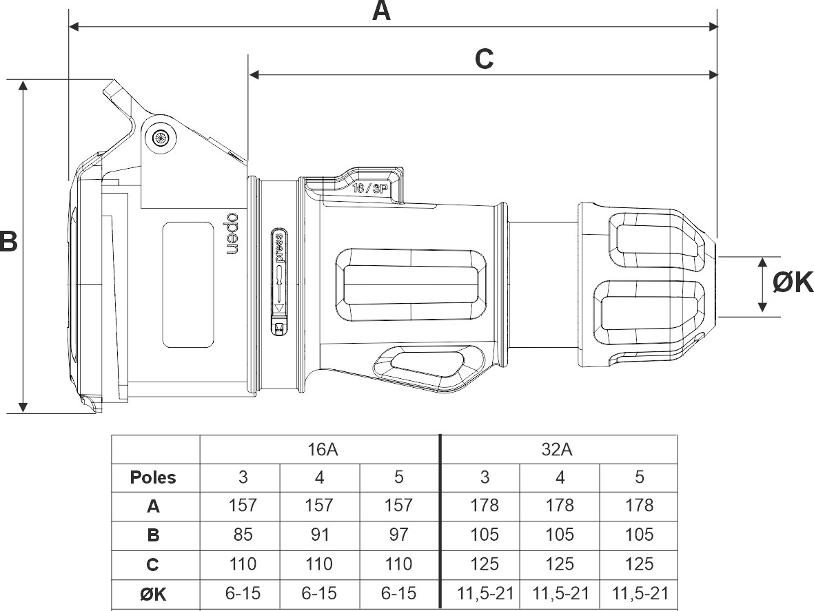 23102 | Base móvil 2P+T 32A IP44/54