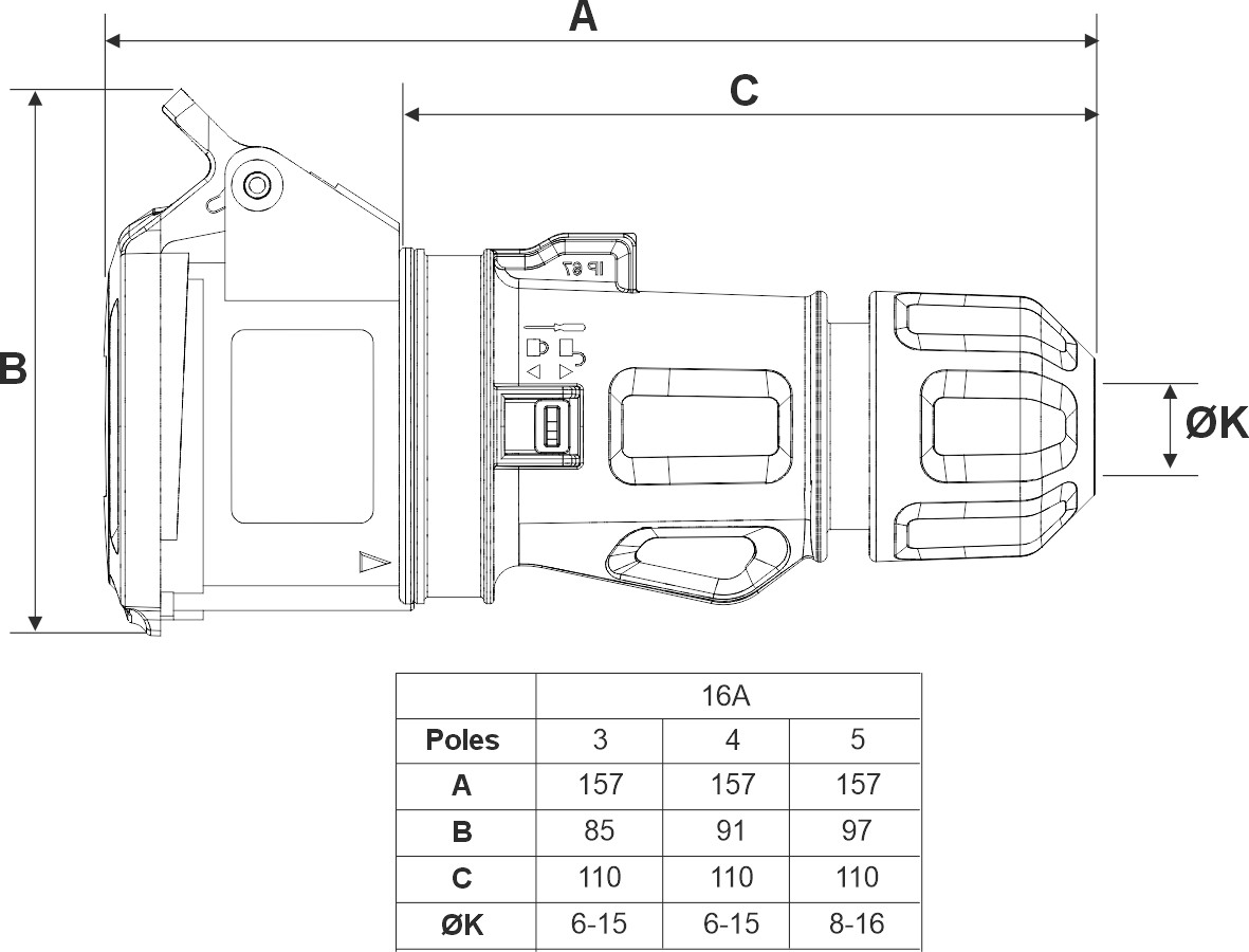 23200CR | Base móvil 2P+T 16A Conexión Rapida IP44/54
