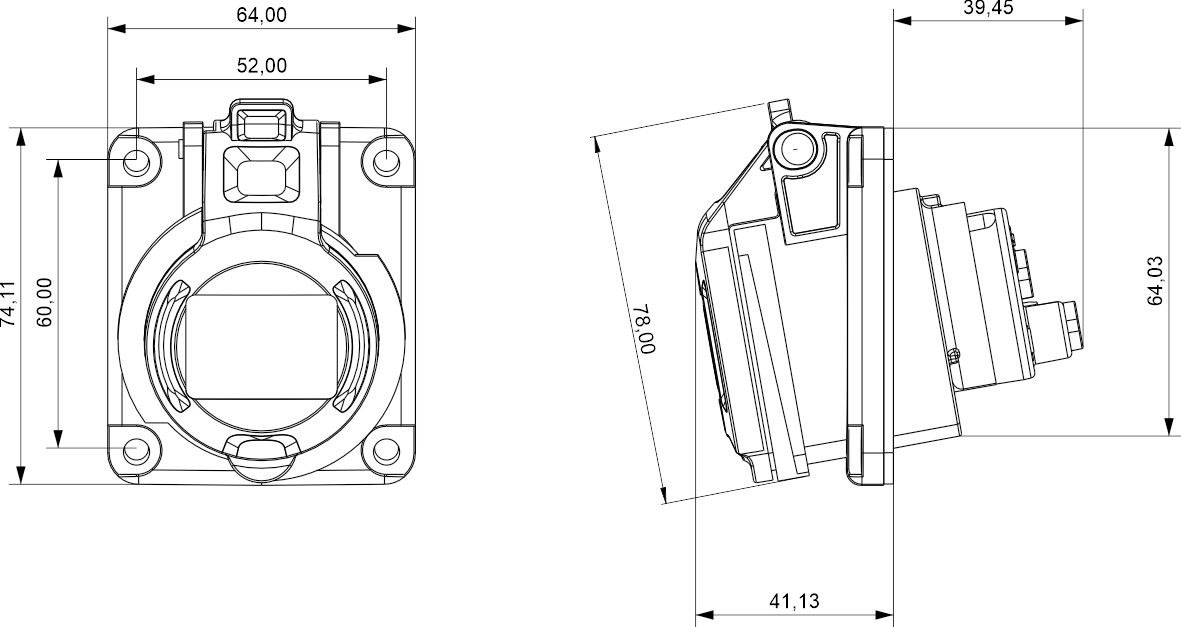 23236 | Base inclinada 16A 2P+T 230V 6H IP44-54 placa 64x74