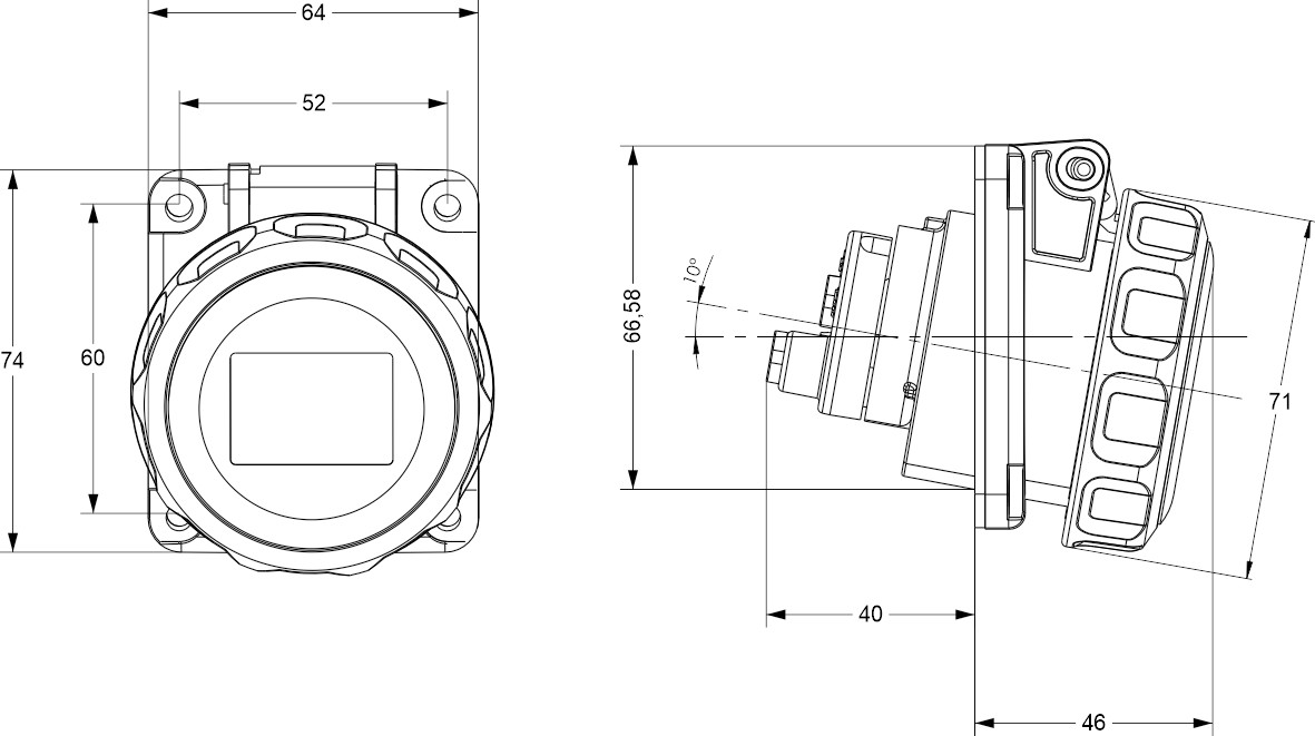 23237 | Base inclinada 16A 2P+T 230V IP66-67 placa 64x74