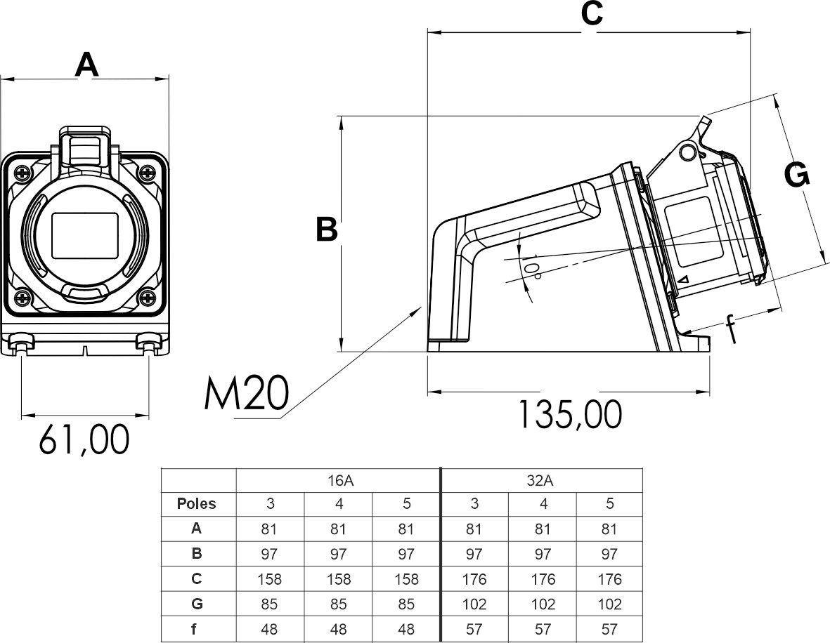 23390 | Base superficie 3P+T 16A IP44/54