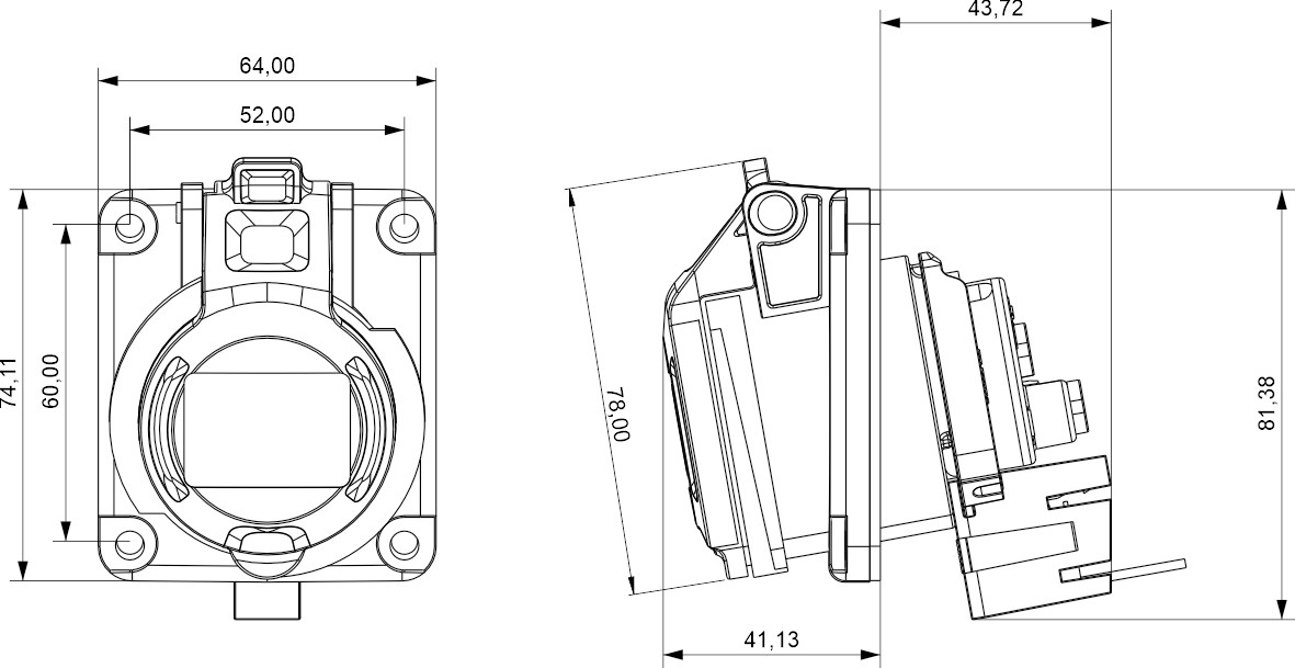23M236 | Base inclinada 16A 2P+T 230V MSW ON/OFF IP44-54 placa 64x74
