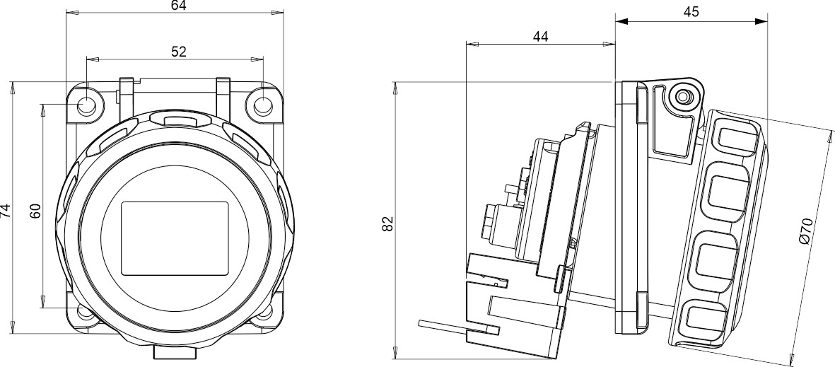 23M237 | Base inclinada 16A 2P+T 230V MSW ON/OFF IP66-67 placa 64x74