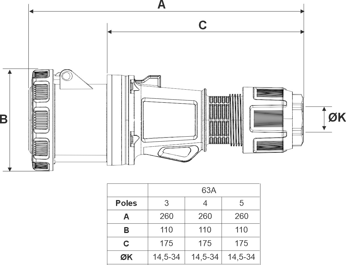 24312 | Base móvil 2P+T 63A IP66/67