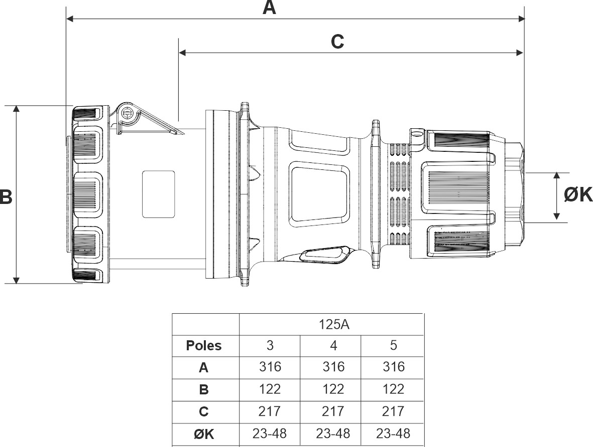 24406 | Base móvil 3P+T 125A IP66/67