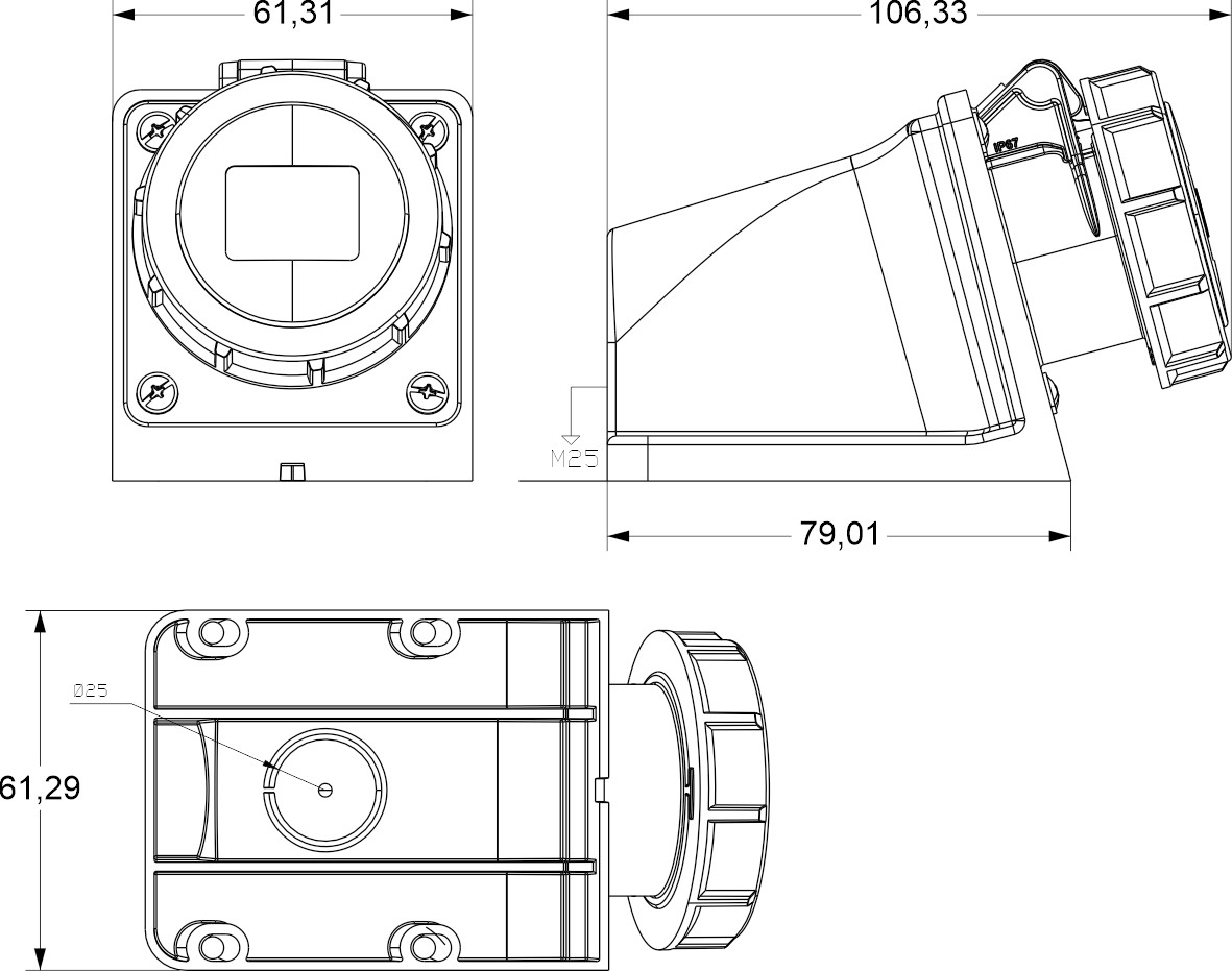 24990 | Base superficie 2P 16A 20-25V IP67
