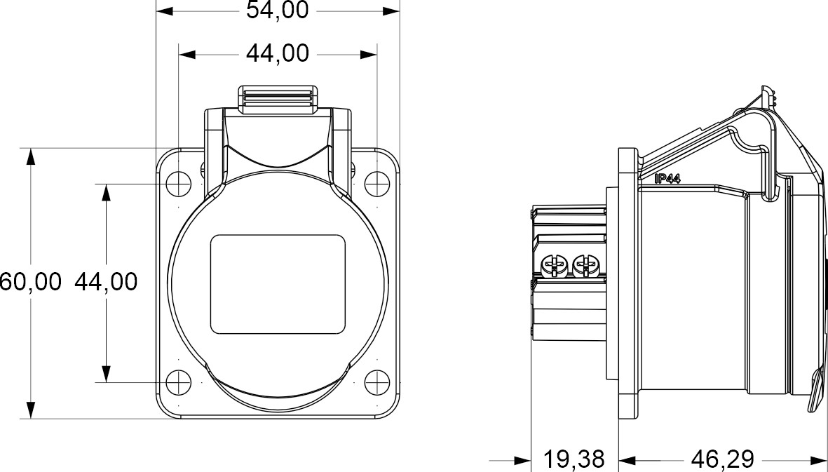 25548 | Base empotrar 2P 16A 20-25V / 40-50V IP44