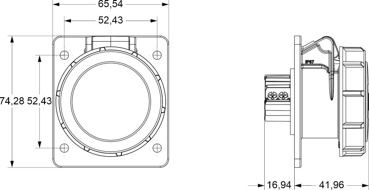 25560 | Base empotrar 2P 16A 40-50V IP67