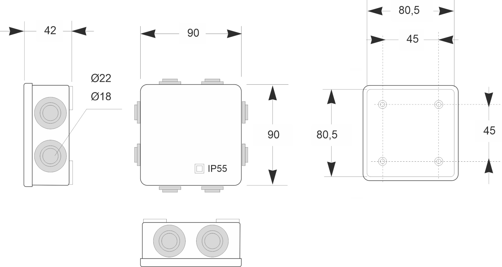 3002-GL | Kit IP68 caja estanca 80x80 con gel aislante