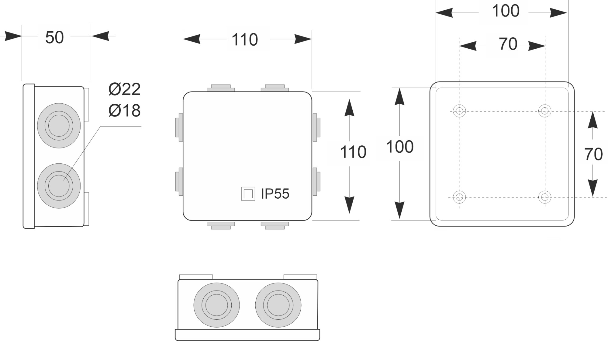3003 | Caja estanca 7 conos IP55 100x100x45