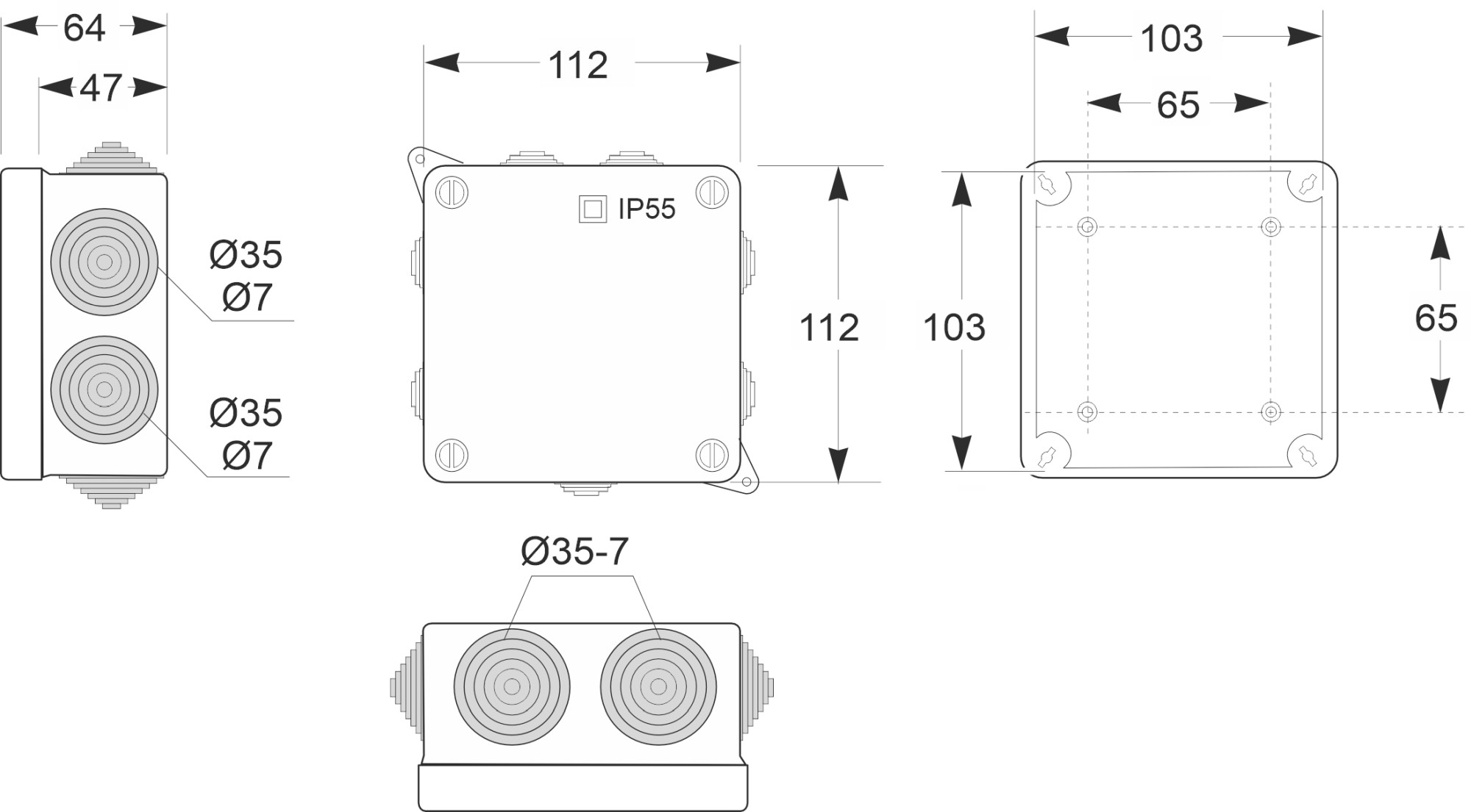 3011 | Caja estanca 7 conos IP55 112x112x64