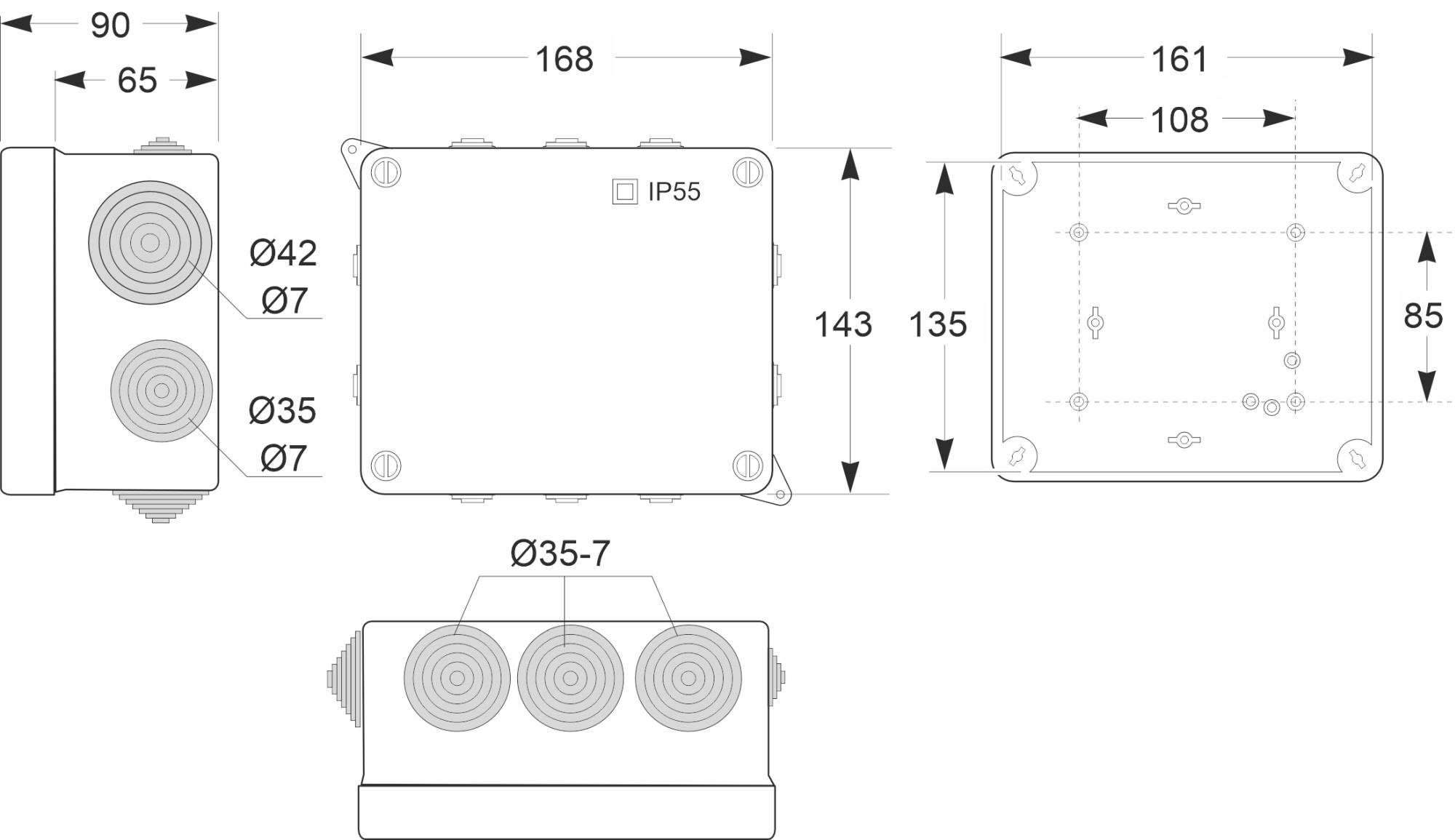 3013 | Caja estanca 10 conos IP55 161x135x83