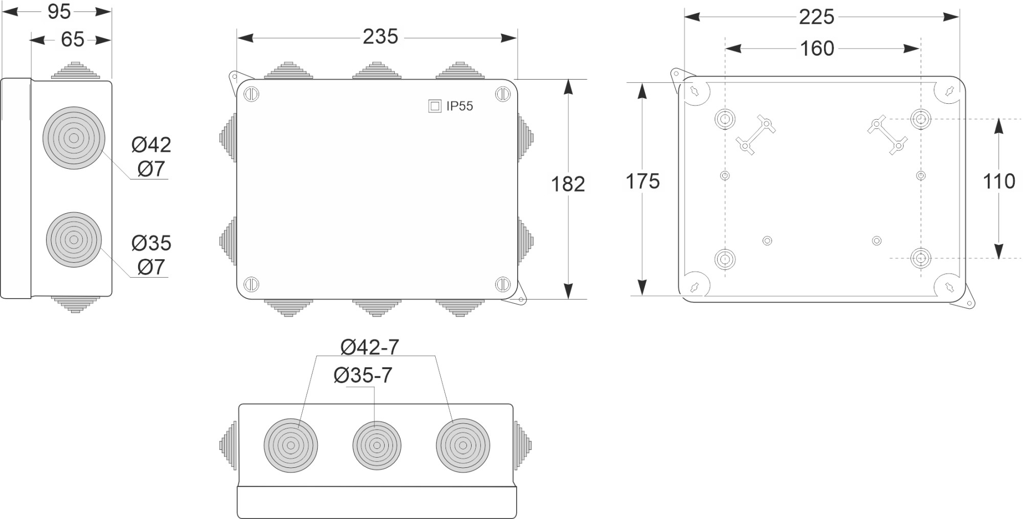 3014 | Caja estanca 10 conos IP55 225x175x85