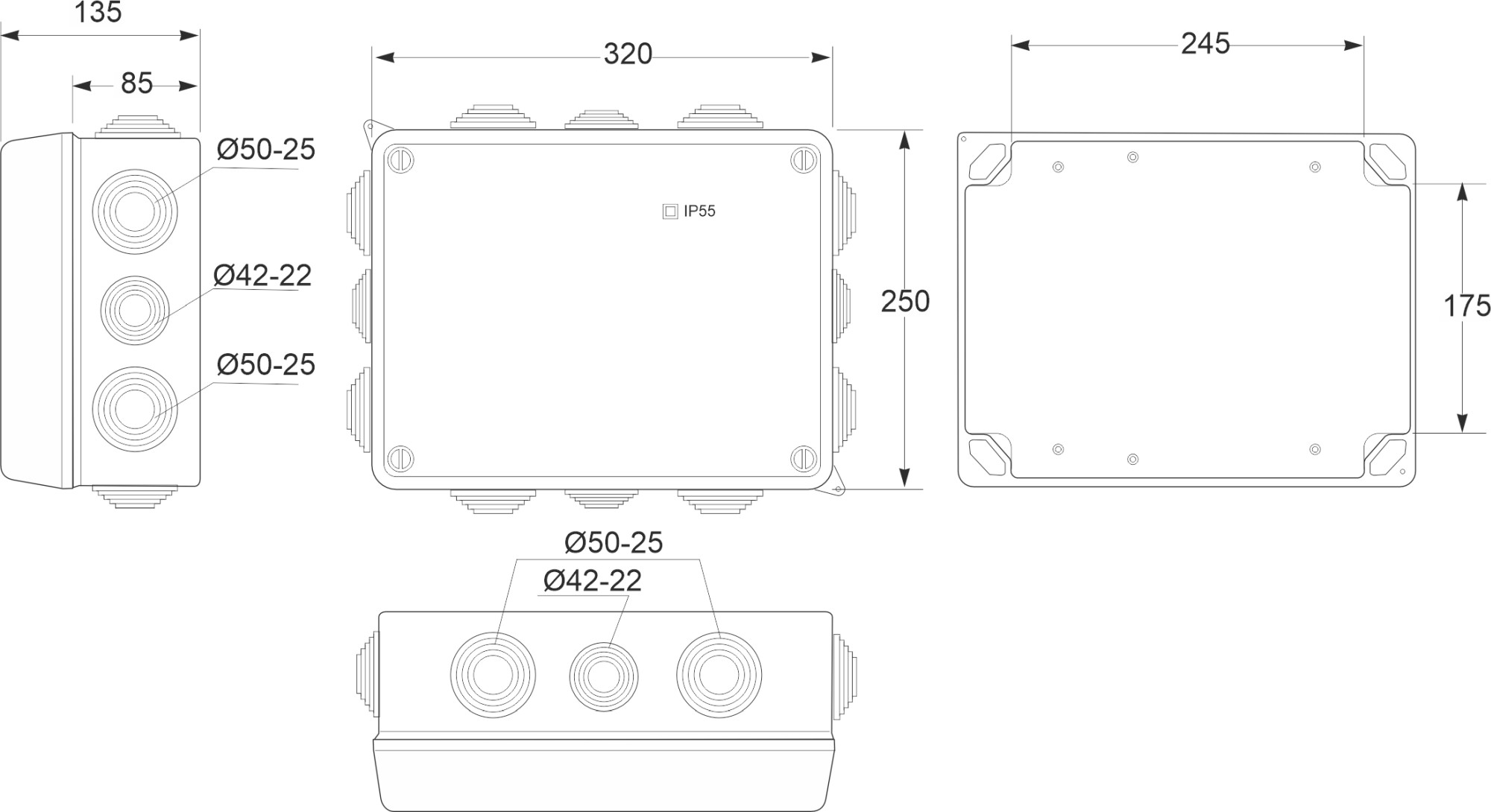 3015 | Caja estanca 12 conos IP55 310x240x125