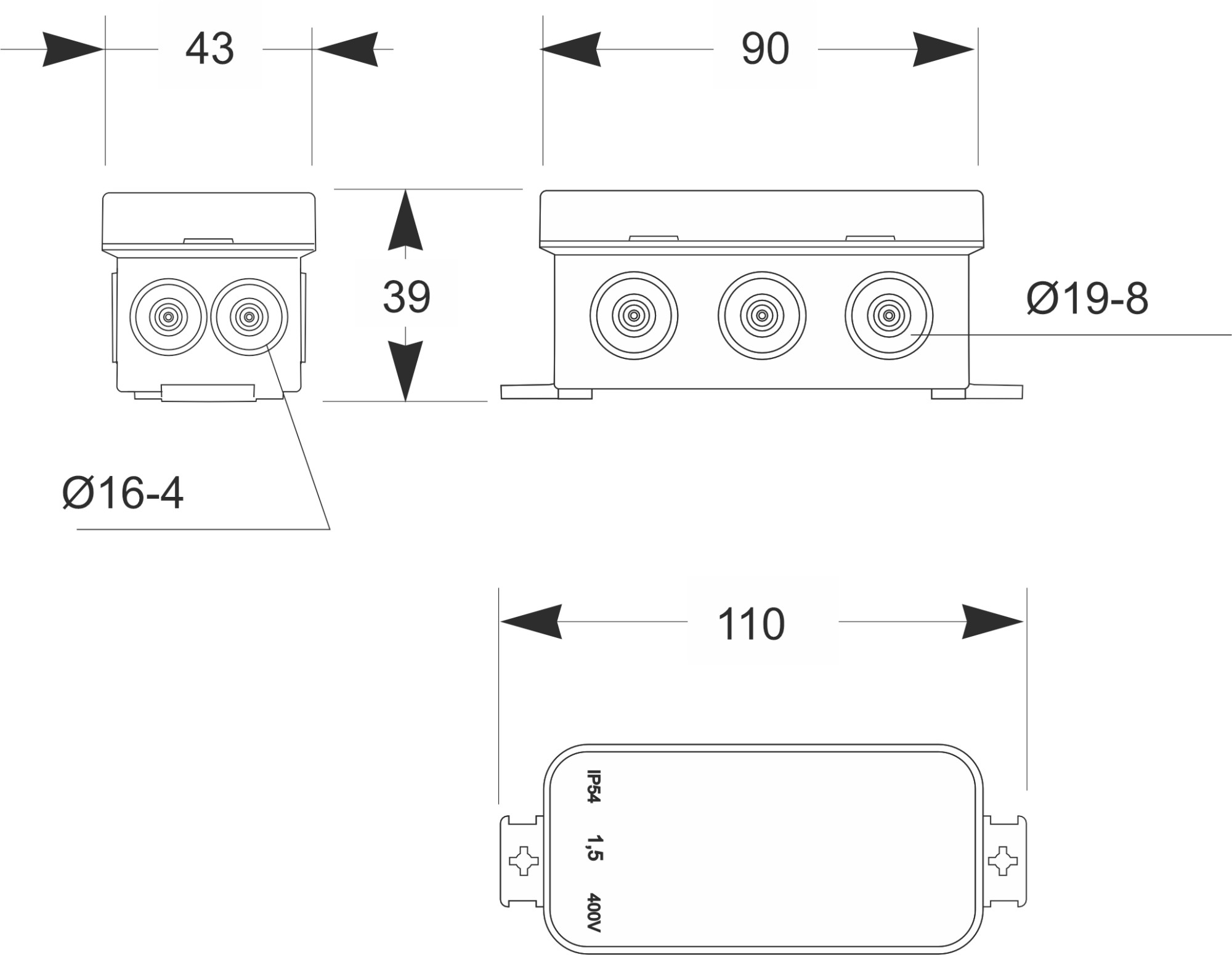 3050 | Minibox con entradas pretroqueladas IP55 90x43x39