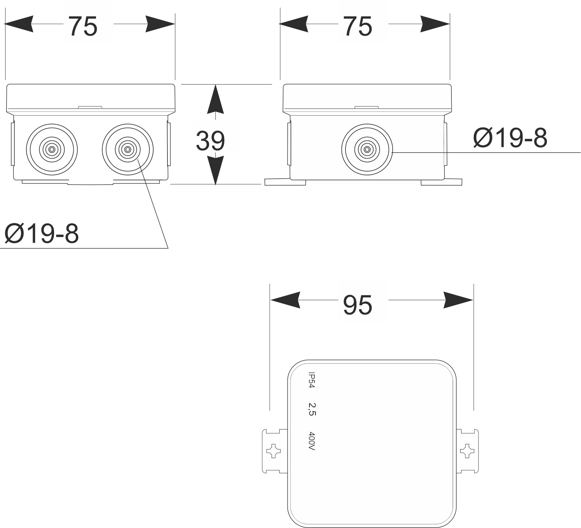 3051 | Minibox con entradas pretroqueladas IP55 75x75x39