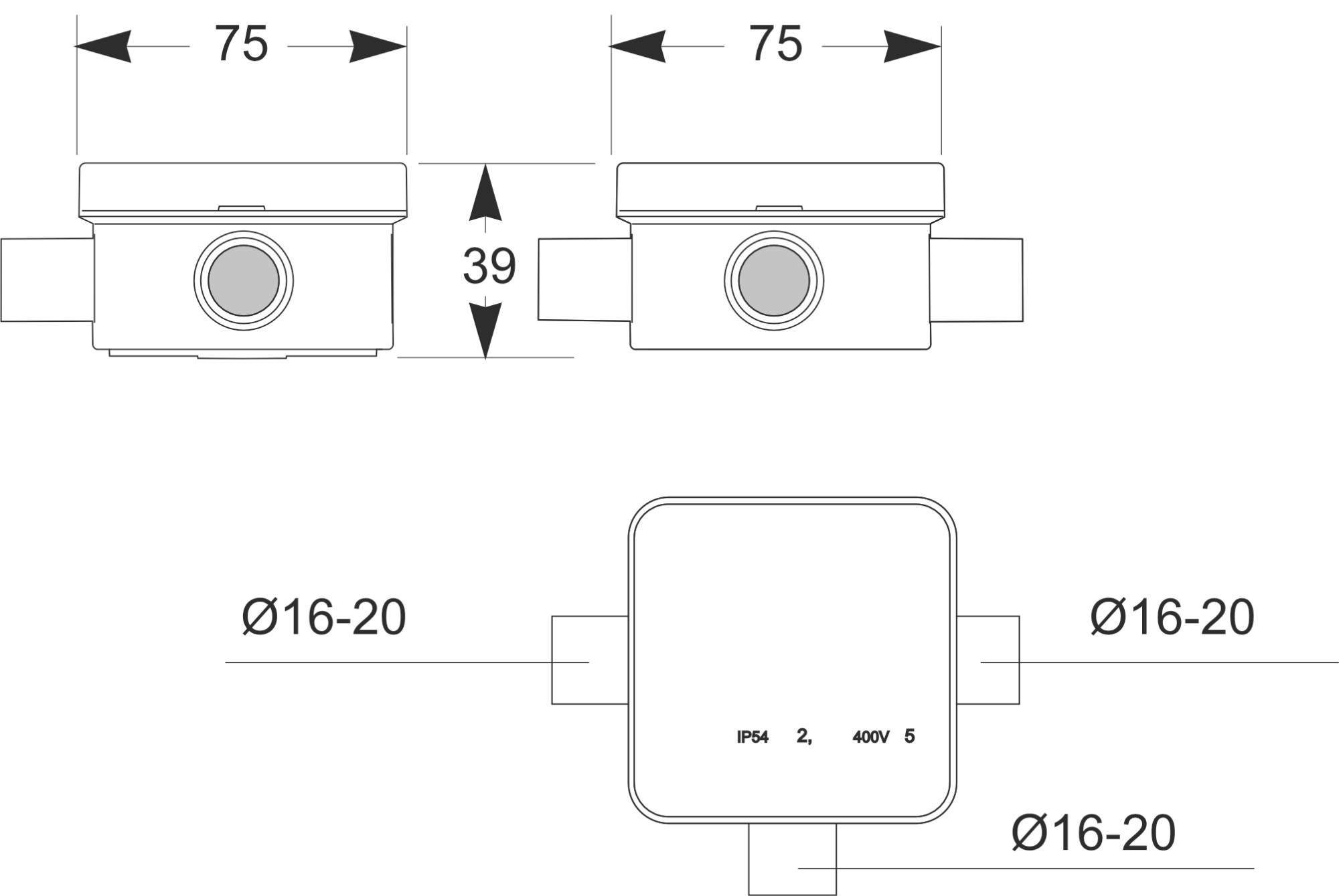 3056 | Minibox entrada directa tubo rigido Ø16-20 IP55