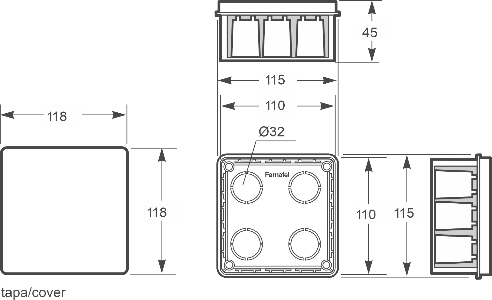 3201 | Caja derivación de empotrar IP30 115x115x45